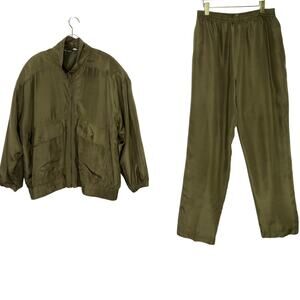 1980s American Vintage Olive Green Tracksuit Windbreaker & Track Pants Large